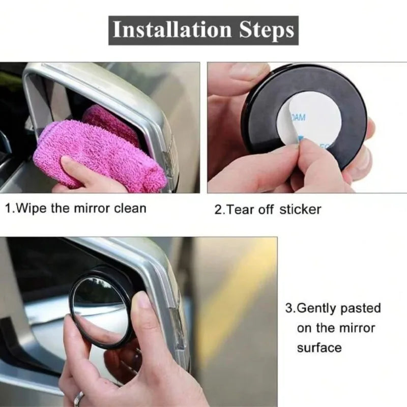Espejo de punto ciego convexo con marco redondo, gran angular de 360 grados, espejo retrovisor transparente ajustable, accesorios para coche, 2 uds.