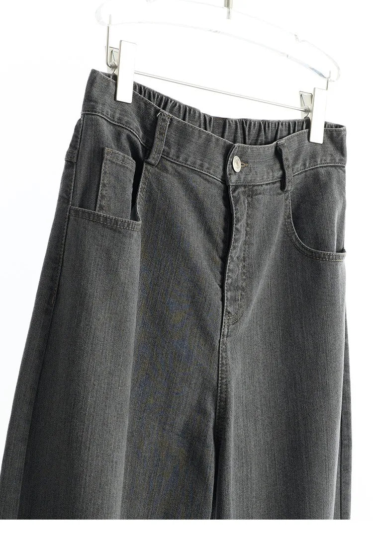 Jeans Americanos Retro de Cintura Alta para Mujer, Pierna Ancha con Acabado Desgastado