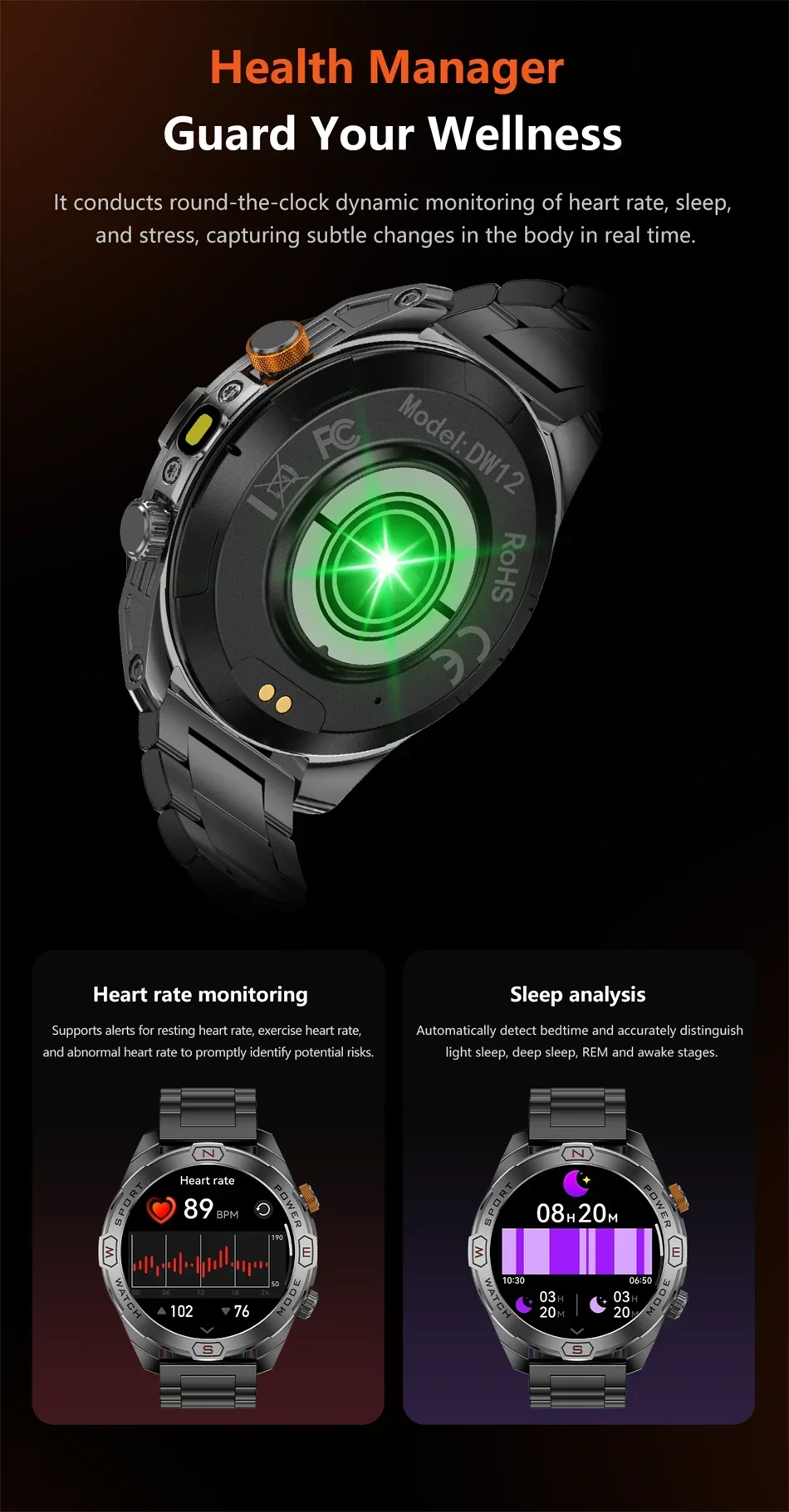Reloj Inteligente Militar 1200mAh Brújula