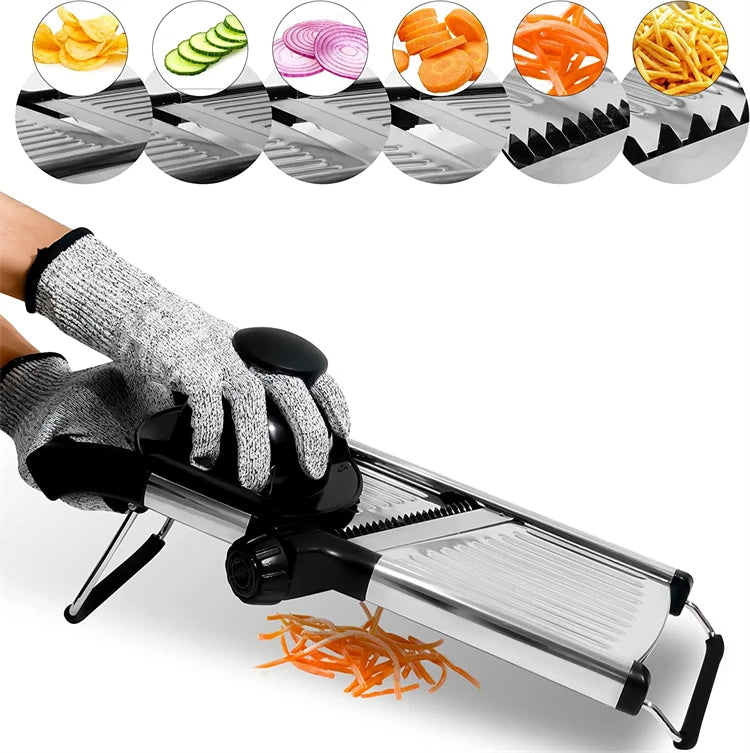 Rebanador de mandolina ajustable LMETJMA, rebanador de verduras de acero inoxidable, cortador para patatas, tomate, cebolla, zanahoria JT213