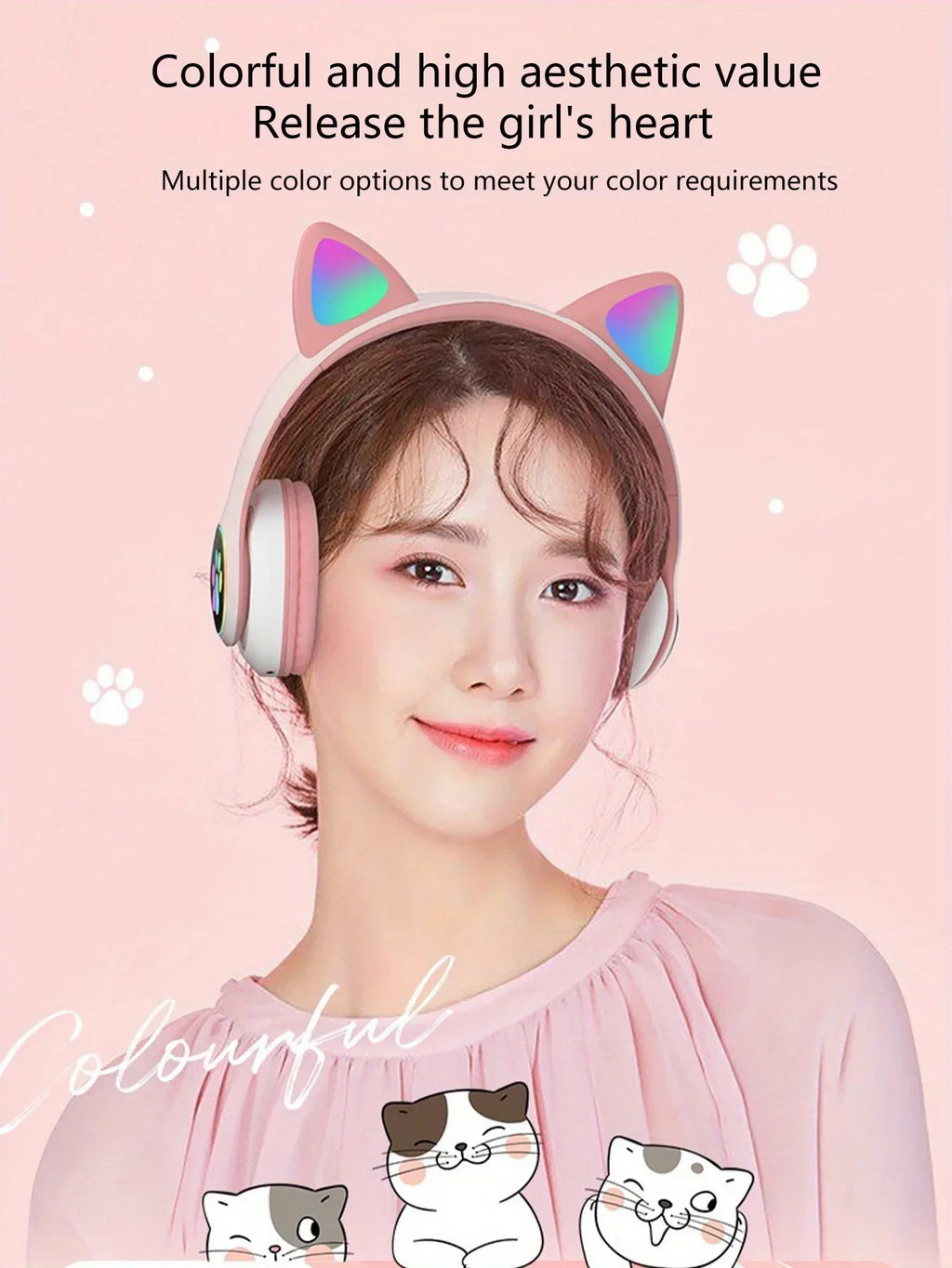 Auriculares Inalámbricos Gamer con Orejas de Gato RGB y Micrófono