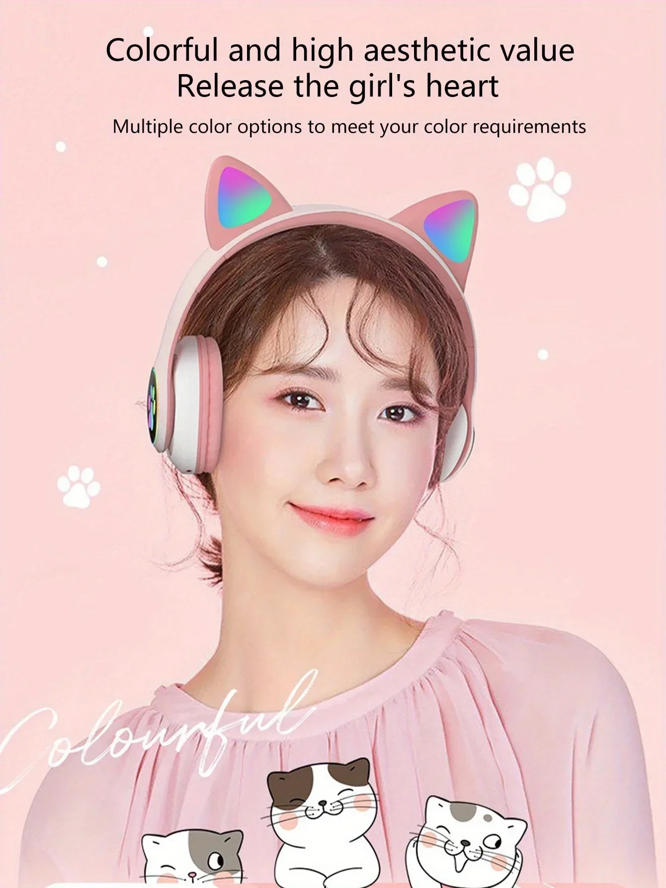 Auriculares Inalámbricos Gamer con Orejas de Gato RGB y Micrófono