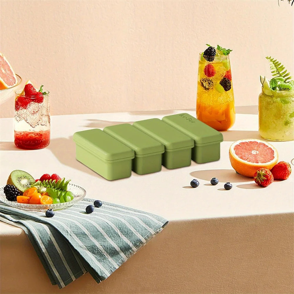 Bandejas de cubitos de hielo de silicona de 4 rejillas con tapa, molde para paletas casero, contenedor de congelación de alimentos para moldes de congelador para sopas y salsas