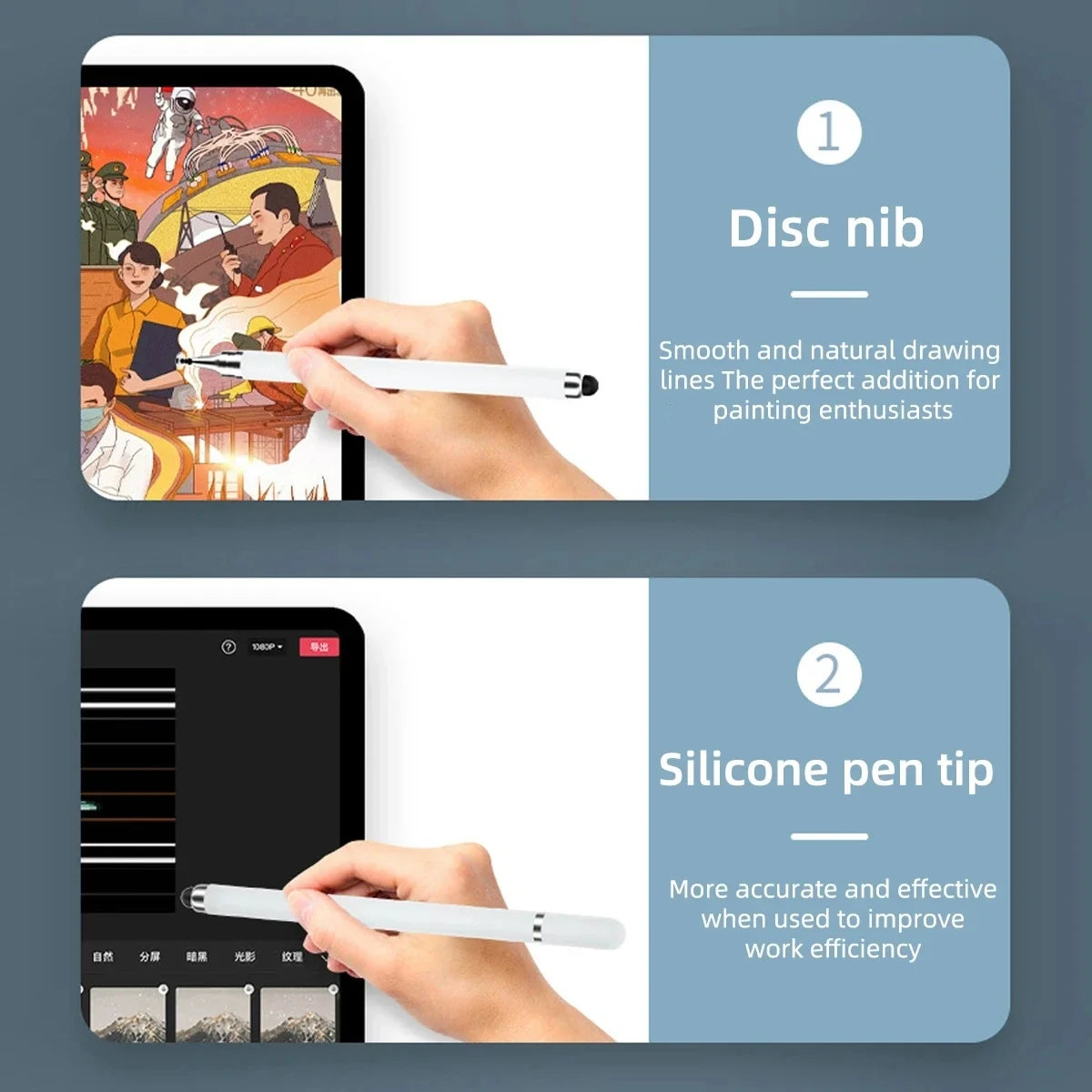 Lápiz Capacitivo de Doble Punta con Disco de Silicona, Doble Función, para Dibujo, Oficina, Retoque, Teléfono Móvil, Tableta
