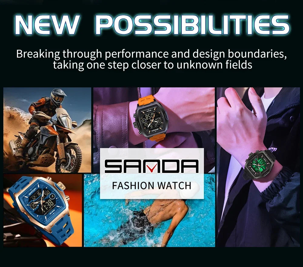Reloj Deportivo Digital SANDA 6235 para Hombre con LED y Pantalla Dual