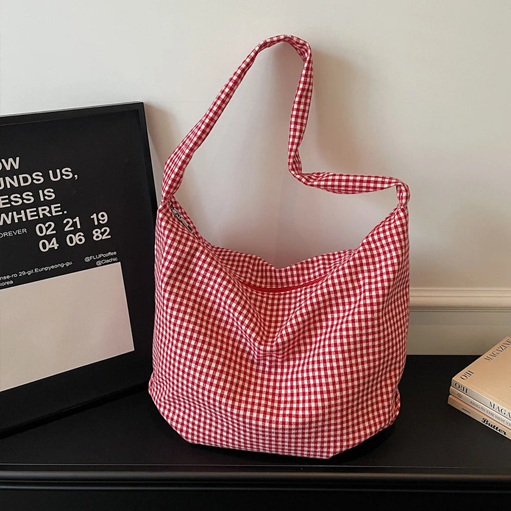 Bolso Bandolera para Mujer Estilo Retro a Cuadros, Gran Capacidad Tipo Dumpling