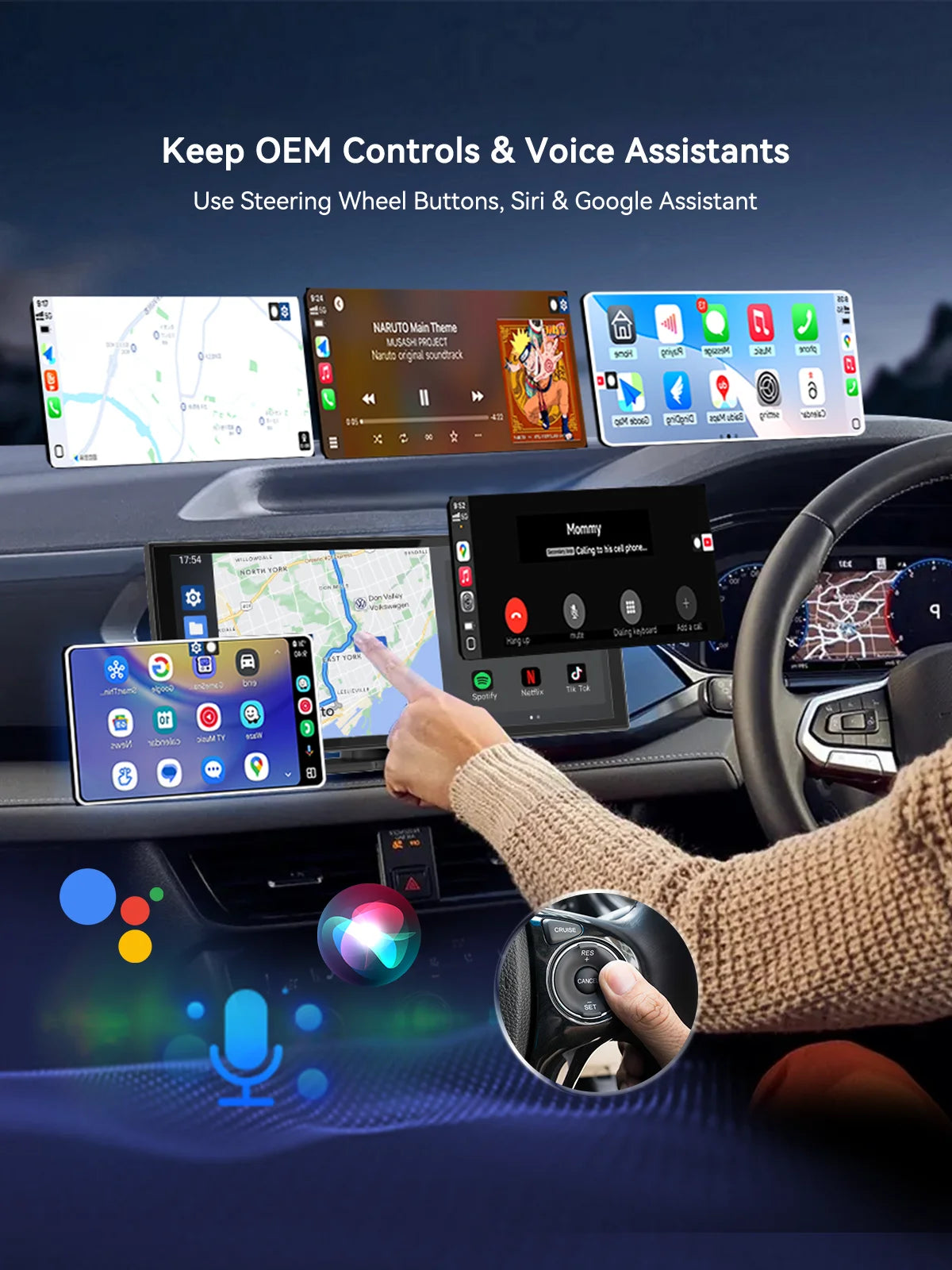 (Tipo C) Dongle carplay 2 en 1, carplay inalámbrico Apapter USB C/Android Auto USB C para converte con cable a Plug & Play inalámbrico