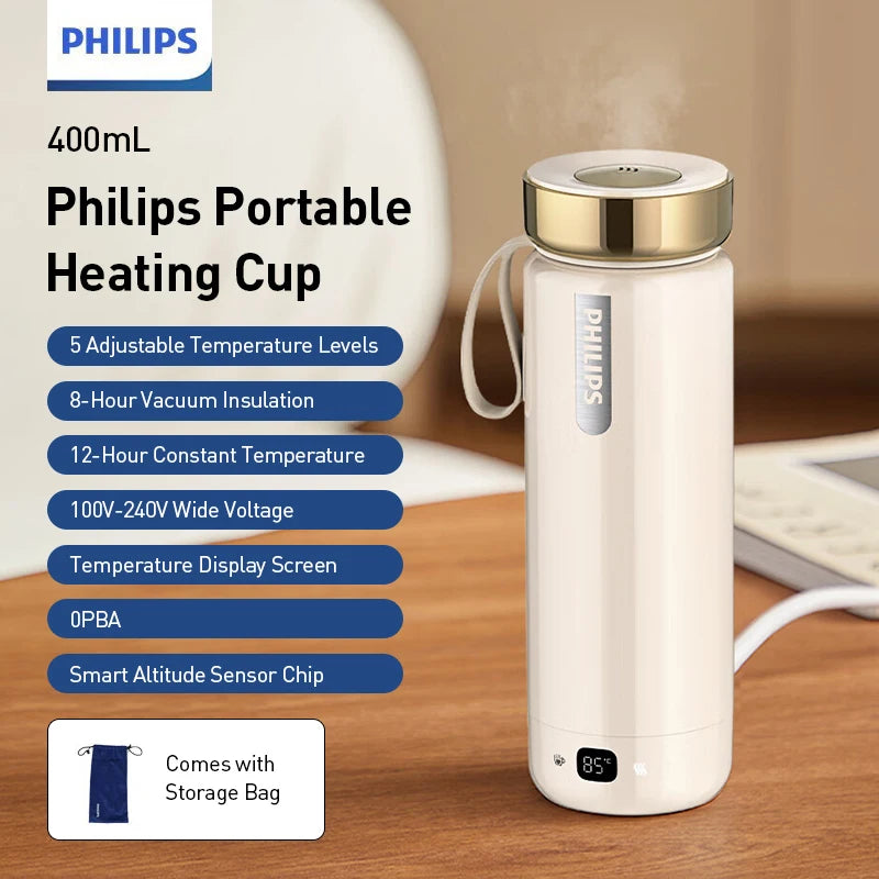 Taza Calefactora Eléctrica Portátil 400ml con 5 Niveles de Temperatura