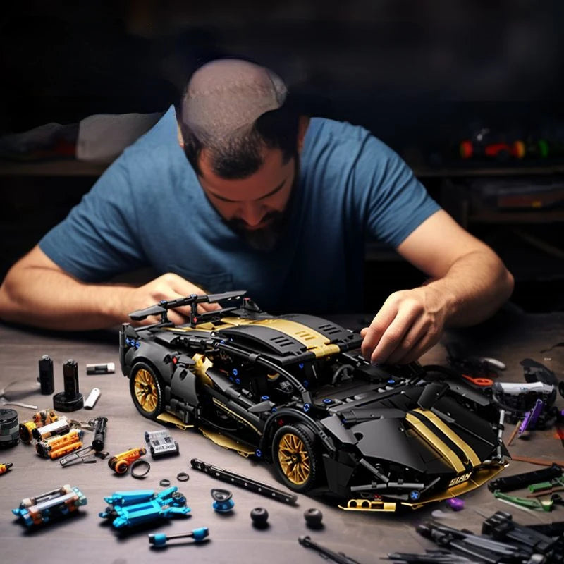Tecnología 1:14 supercoche negro, bloques de construcción de carreras, coche de ladrillo ensamblado, juguete para regalo para niños, regalo de cumpleaños