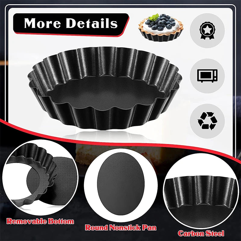 LMETJMA Mini moldes para tarta, moldes para tarta de huevo de 8cm con fondo extraíble, molde para tarta pequeña antiadherente, latas para magdalenas estriadas, sartén para tarta JT221