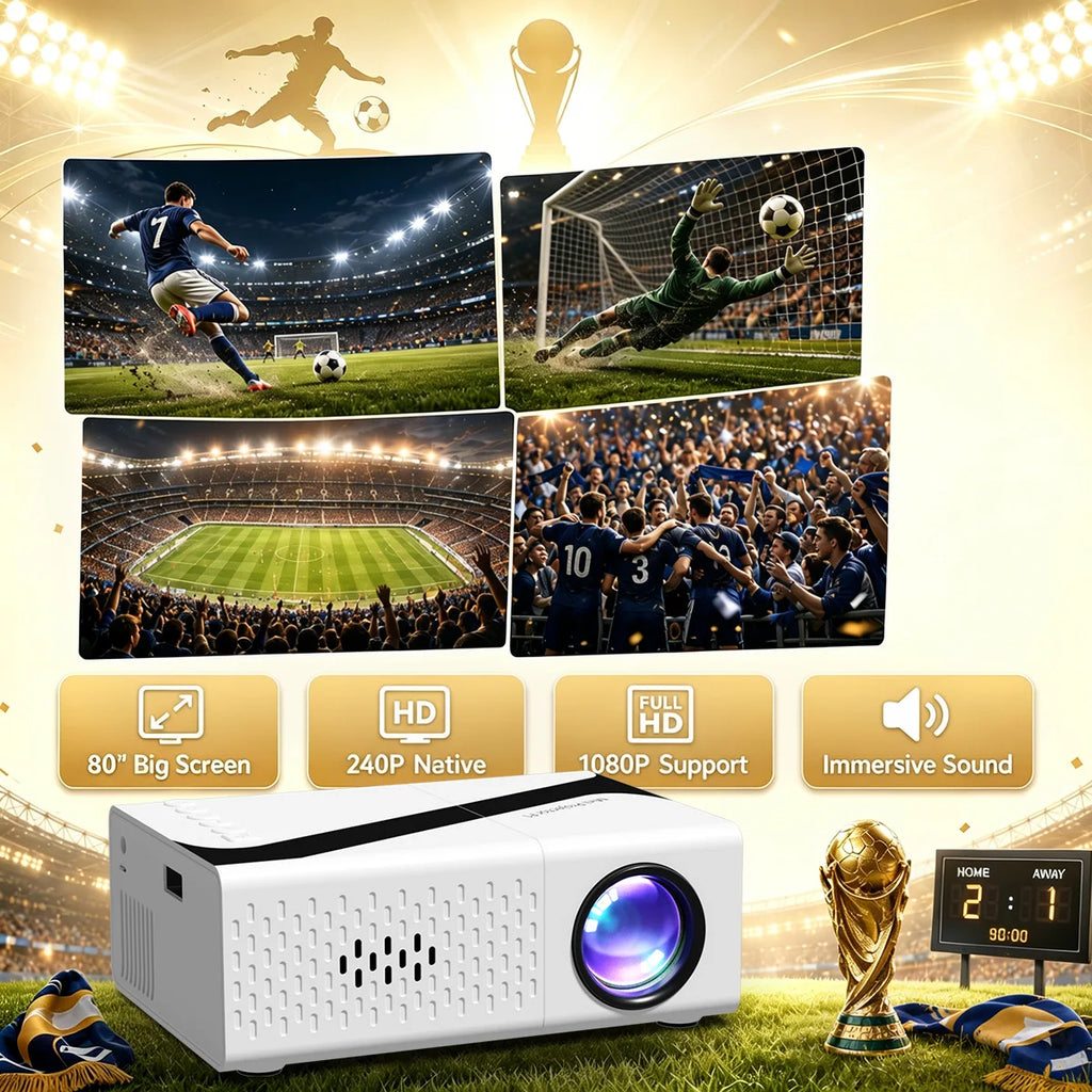 Proyector portátil con decodificación 4K, proyección de alta definición 1080P, altavoz incorporado para cine en casa, uso con teléfono móvil y computadora