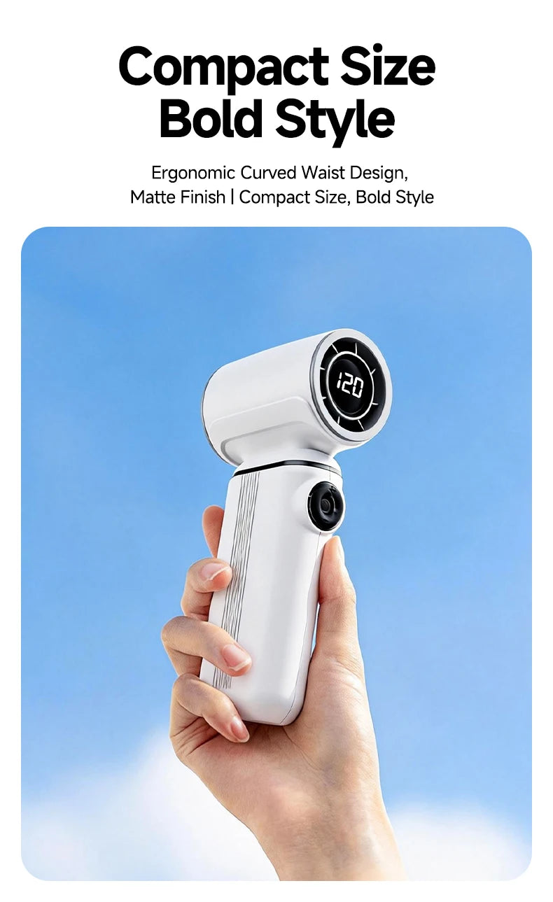 Mini Ventilador de Mano con Pantalla Digital Inteligente, Recargable por USB, Portátil, Batería de Larga Duración, Silencioso y con Viento Potente