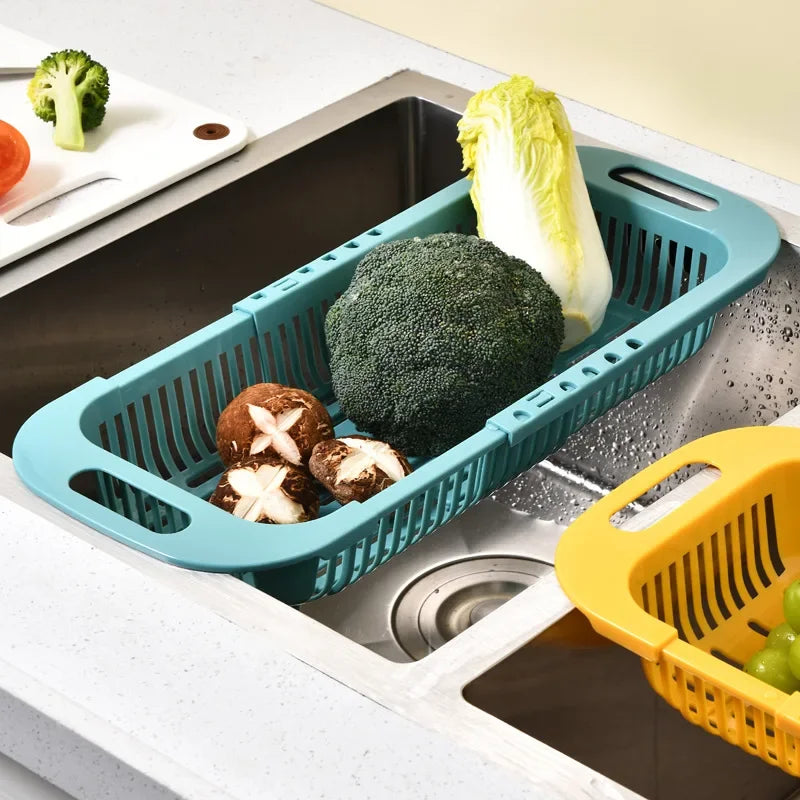 Colador sobre el fregadero, cesta coladora, lavar verduras y frutas, drenaje, accesorios de cocina extensibles, utensilios de cocina