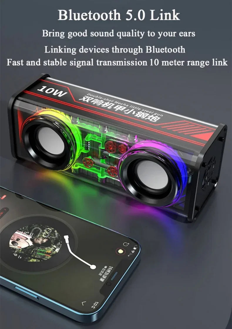 Altavoces Mecha transparentes V8, Bluetooth 5,0, inalámbricos, diafragma de contrabajo, Subwoofer, música, TWS, luz RGB, Mini altavoz de fiesta