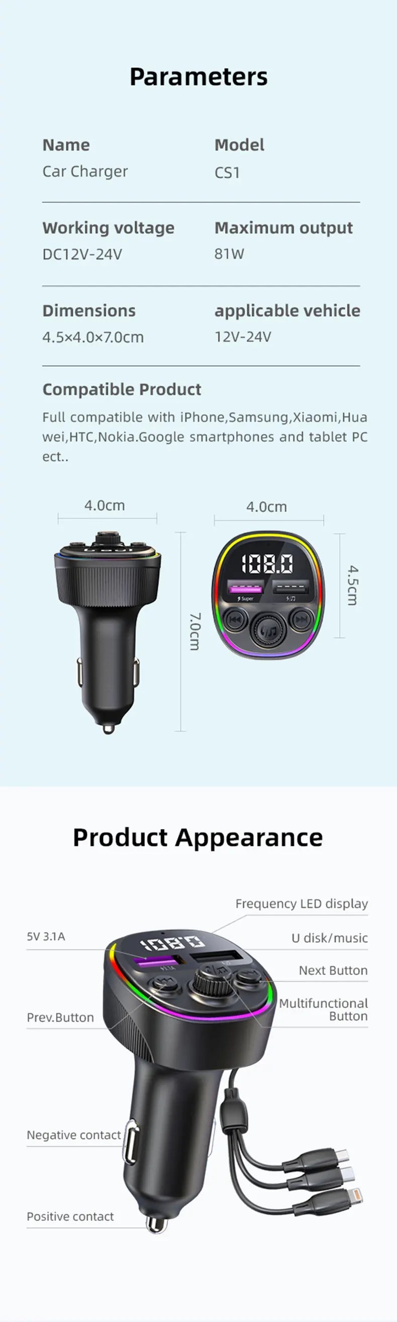 Transmisor FM Bluetooth 5.0 para Auto con Carga Rápida 66W