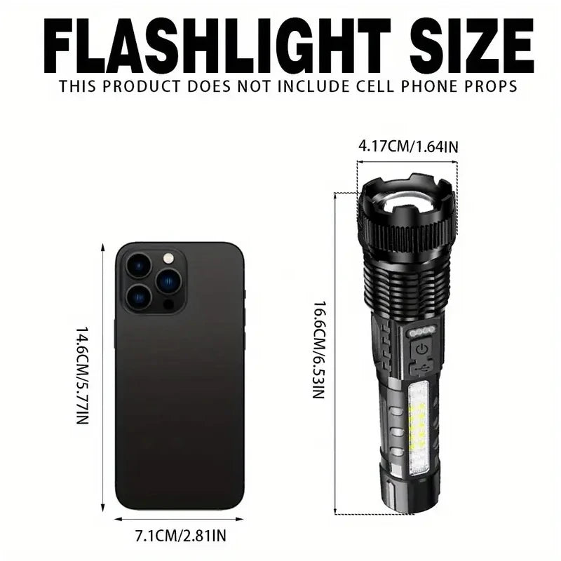 Linternas Led de alta potencia, linterna táctica muy fuerte, 6 modos, recargable, para acampar, pescar, linterna con Zoom de emergencia