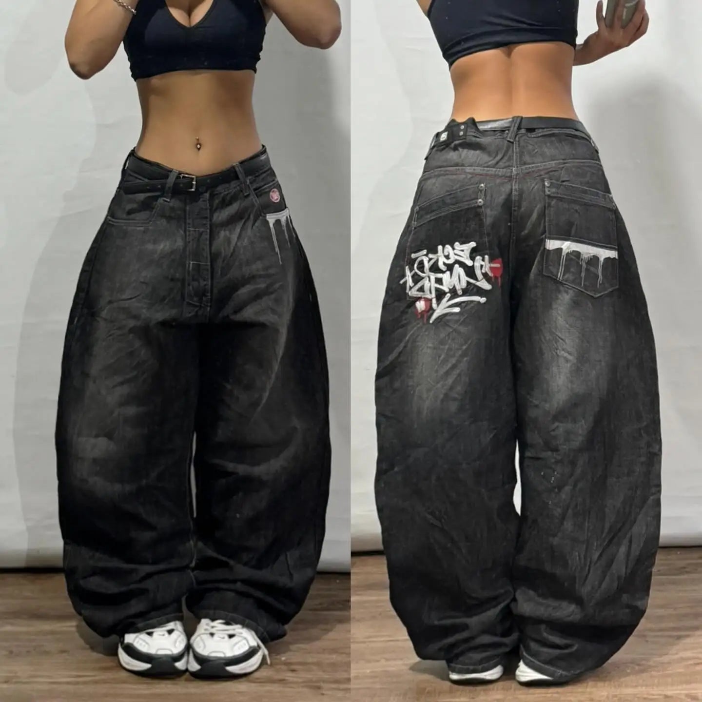 Pantalones Vaqueros Holgados Vintage de Pierna Ancha Y2K para Mujer
