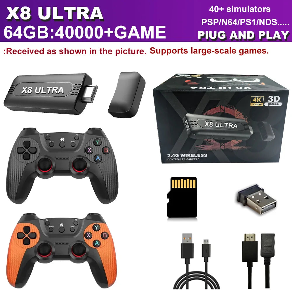 Consola de Videojuegos Retro 4K HD de 128 GB con 50000 Juegos, Control Inalámbrico, 45 Emuladores Integrados, Plug & Play, Mando de Juego para TV