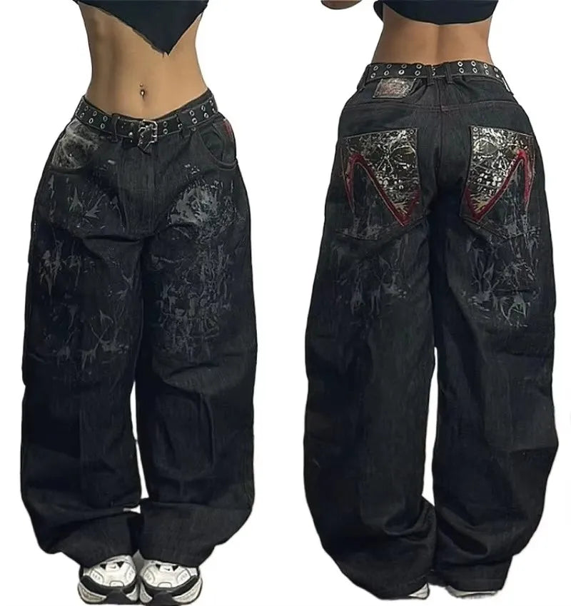 Pantalones Vaqueros Holgados Vintage de Pierna Ancha Y2K para Mujer