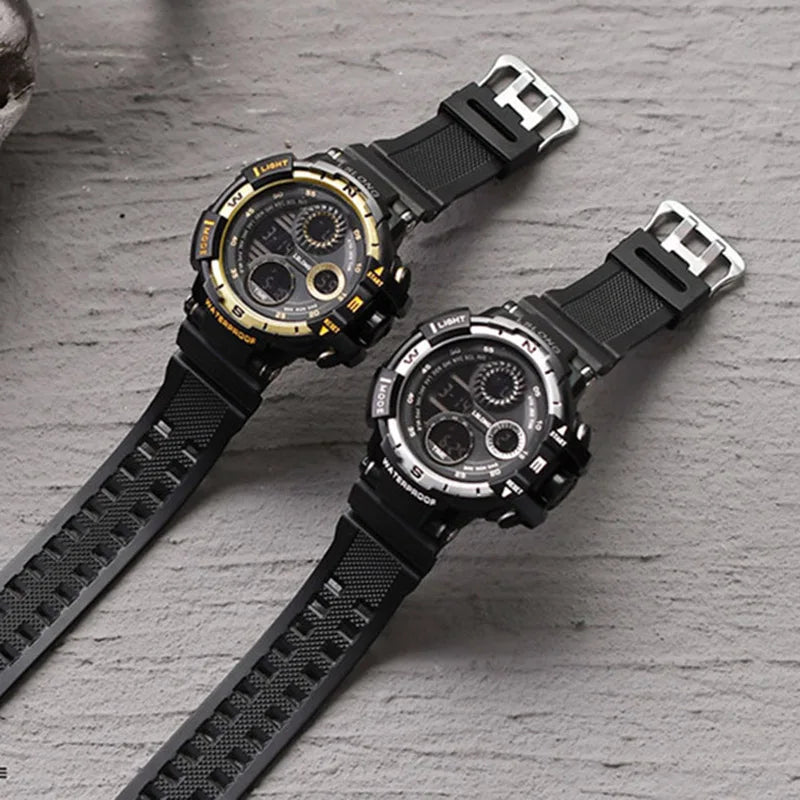 Reloj Digital negro YIKAZE para hombres, relojes deportivos, cronógrafo impermeable para exteriores, reloj de mano G, reloj de pulsera para estudiantes de choque de infantería