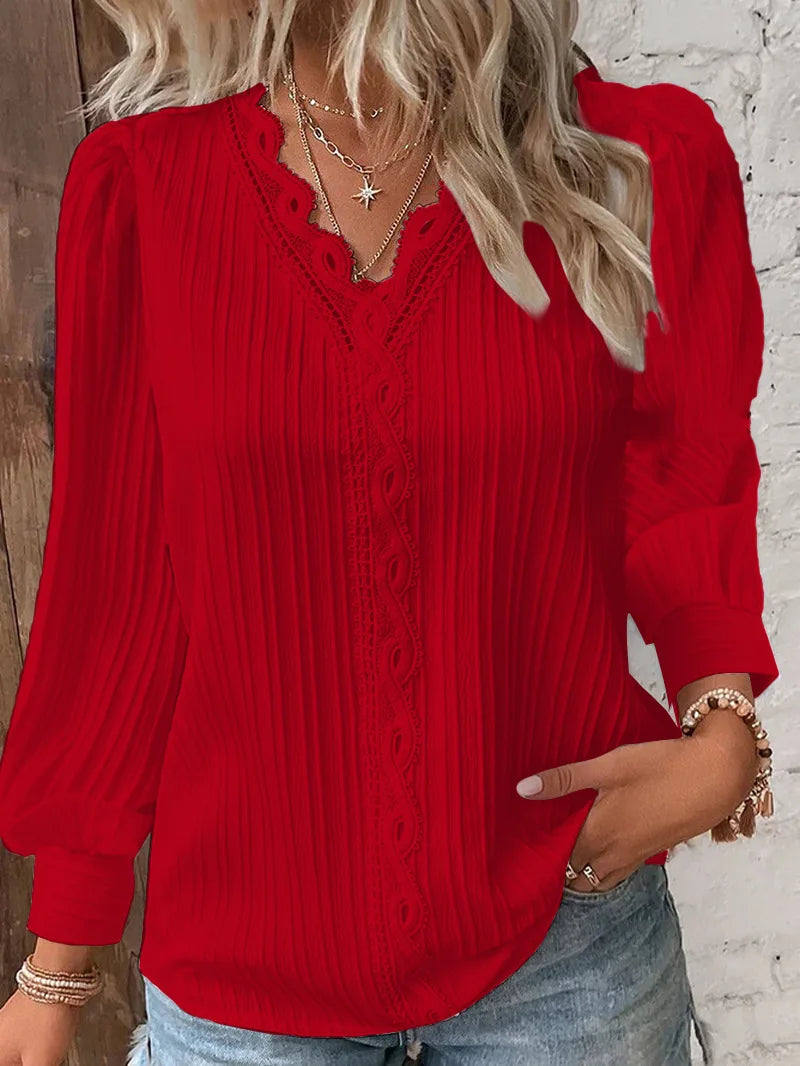 Camisa Elegante de Encaje Calado para Mujer