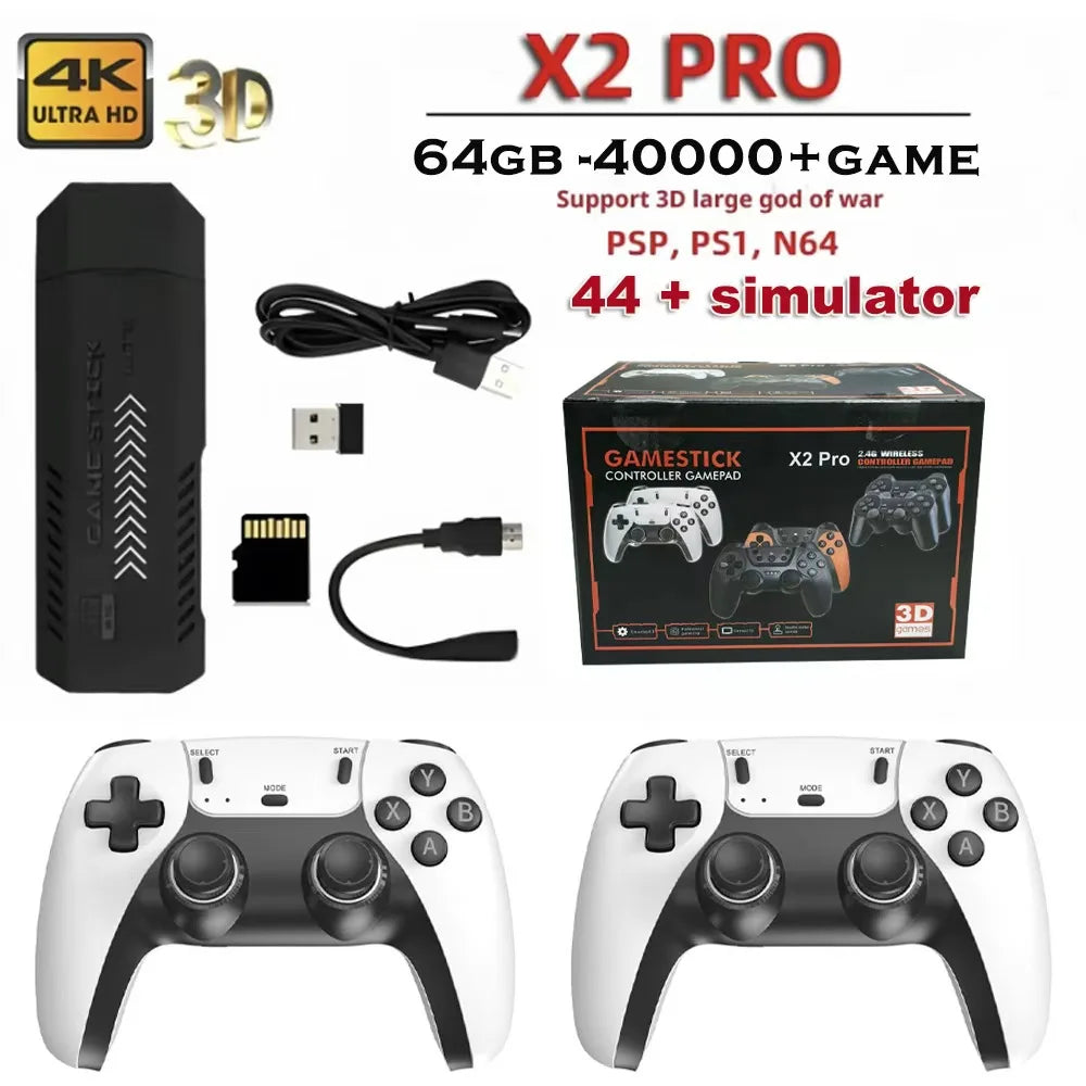 Nuevo X2 Pro Game Stick 44/45 emuladores más de 50000 juegos Retro controlador inalámbrico recargable TV en casa 2/4 jugadores regalo para niños