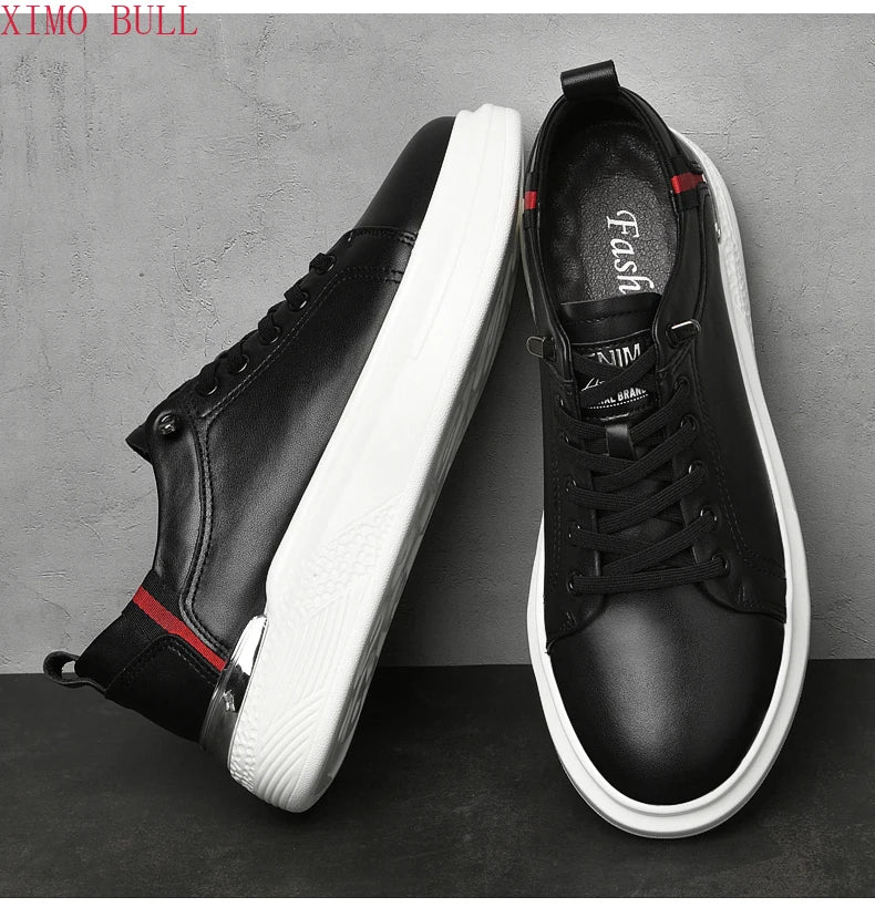 Zapatillas de deporte de cuero genuino para hombres, zapatos con elevador, zapatos invisibles transpirables, zapatillas de deporte casuales de moda para hombres