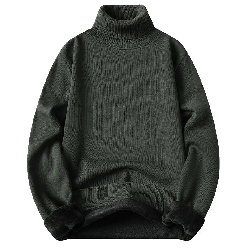 Suéter de cuello alto para hombre, prendas de punto de lana, jerséis de terciopelo de Color sólido, suéteres de punto marrones de marca de lujo elegantes ajustados