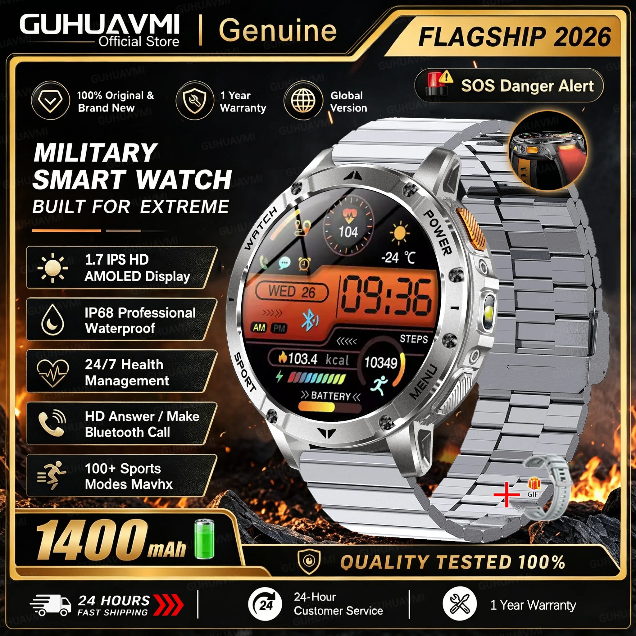 Reloj Inteligente 1400mAh AMOLED Linterna