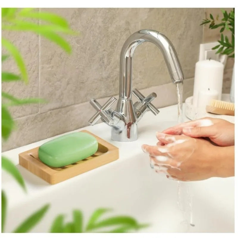 Juego de Jaboneras de Bambú Natural con Bandeja Autodrenante, Diseño Rústico y Elegante para Baño, Cocina, Fregadero, Jabón en Barra
