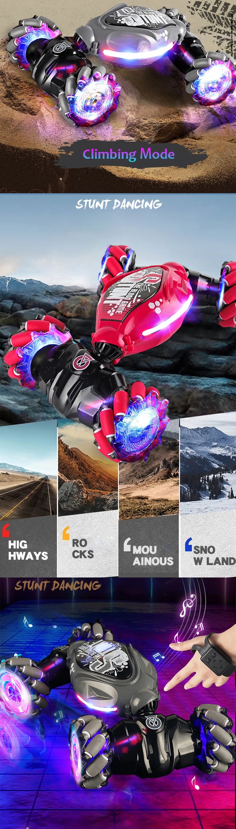 Auto RC Drift 4WD con Luces LED, Música y Spray 360° Control Remoto