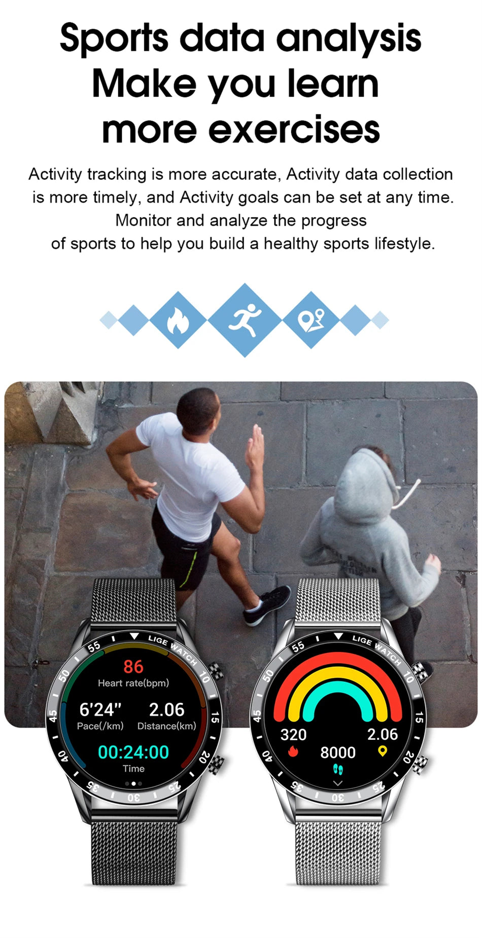 Smartwatch LIGE de lujo para hombre con llamadas Bluetooth y monitor de salud