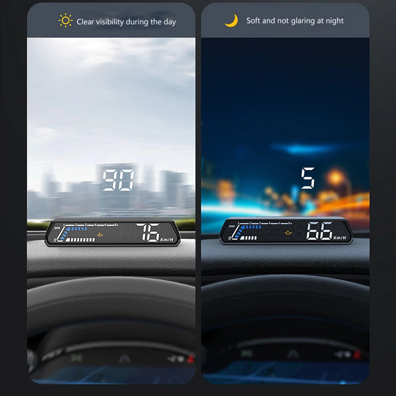 Velocímetro Digital de doble pantalla para coche, velocímetro de conducción HUD ODB, proyector de parabrisas, pantalla frontal de voltaje para vehículos de camión