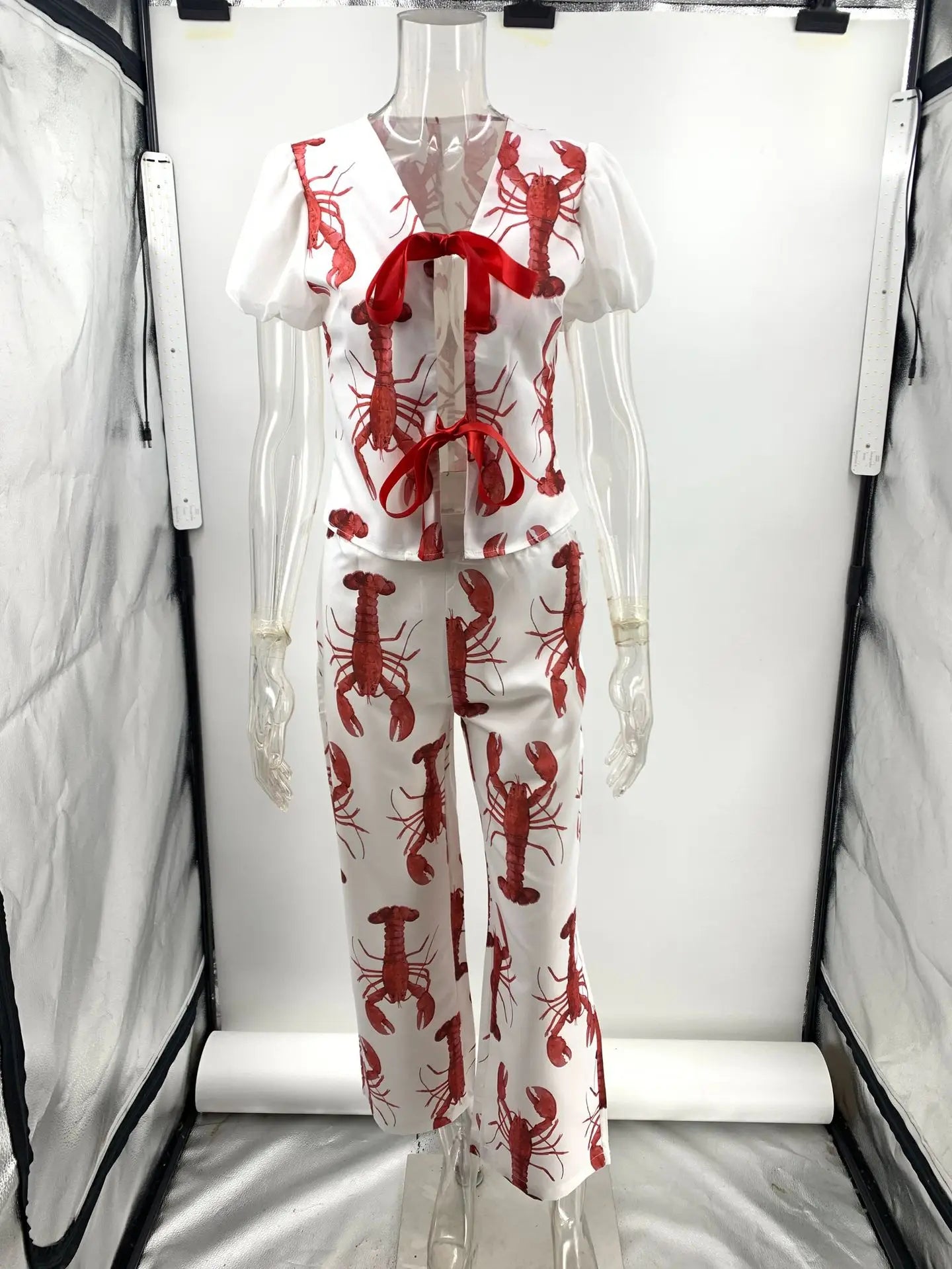 Conjunto de pantalones largos con estampado de crayón de dibujos animados para mujer, camisa de manga corta de verano, pantalón de pierna ancha de cintura alta, conjuntos de 2 piezas, trajes para mujer 2024