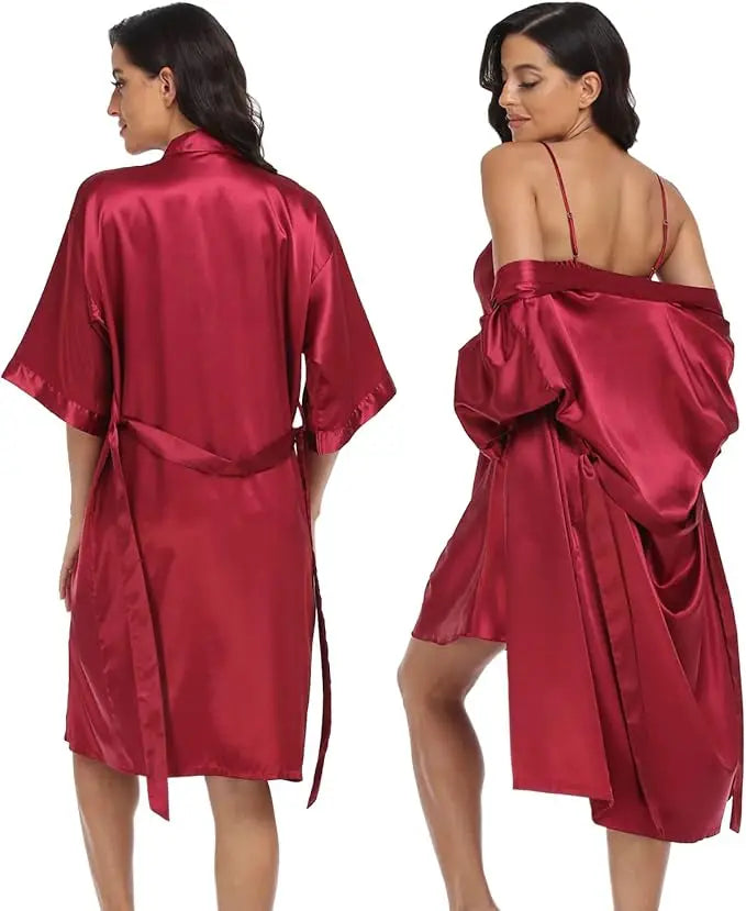 Conjunto de pijamas de seda de lujo para mujer, bata de manga larga, falda holgada cómoda, pijamas para mujer, conjunto de dos piezas