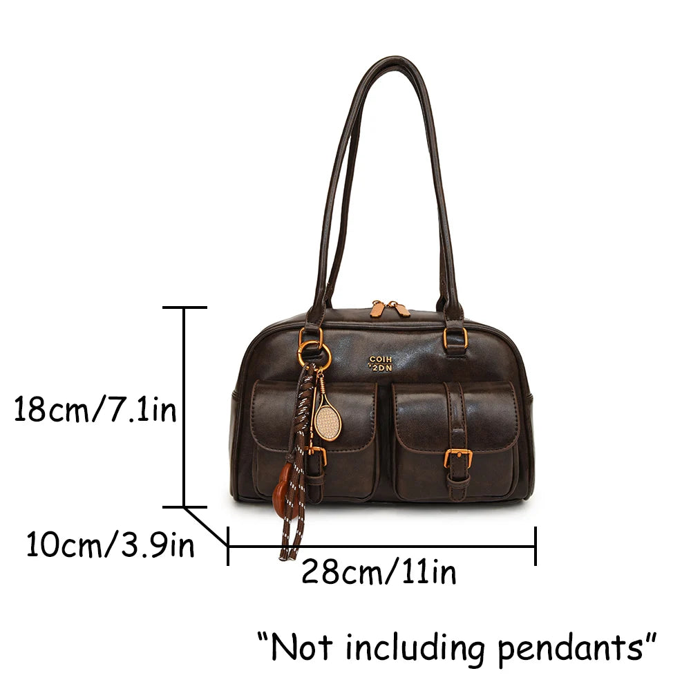 Bolso de Hombro de Cuero PU de Color Sólido Retro para Mujer con Múltiples Bolsillos, Gran Capacidad, Bolso de Mano Elegante y Moderno