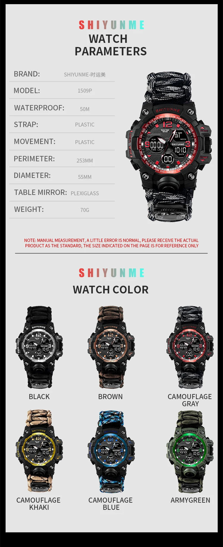 Reloj Militar SHIYUNME para Hombre con Brújula, LED y Temperatura