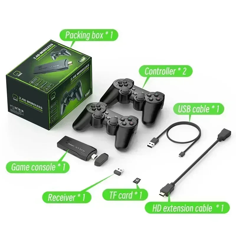 Consola de Videojuegos 2.4G con Dos Controles Inalámbricos 4K HDMI para PS1/SFC/NES TV y PC, 20000 Juegos, 64GB, Retro, Regalo de Navidad para Niños