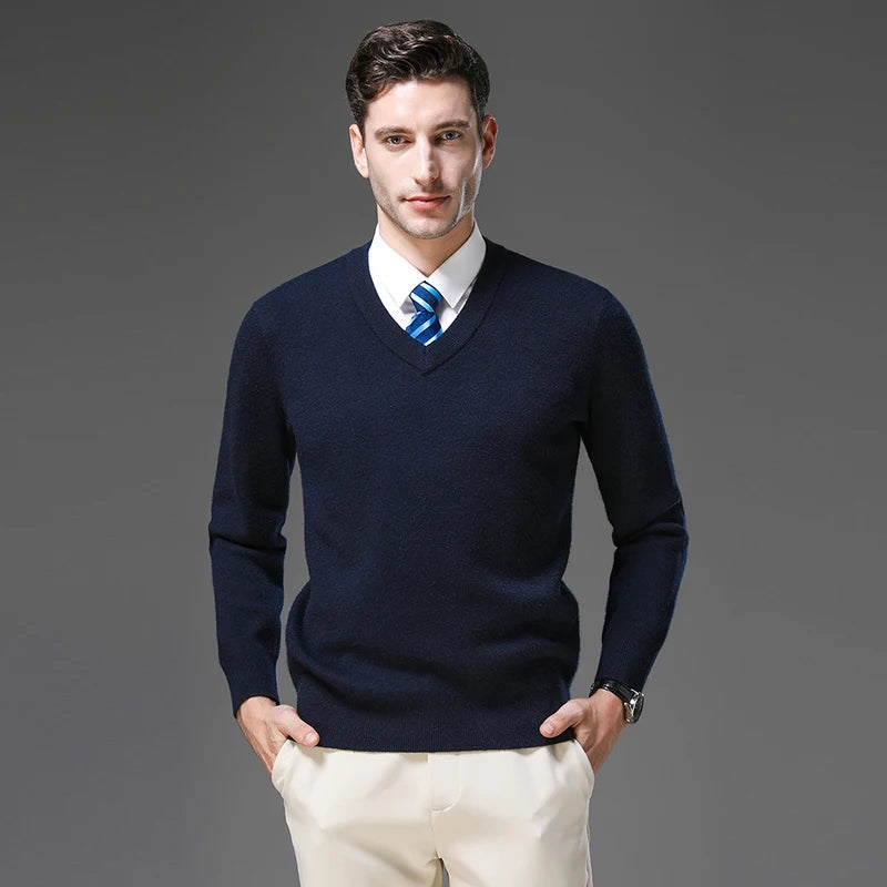Suéter de Punto Grueso Antipilling para Hombre - Cuello en V
