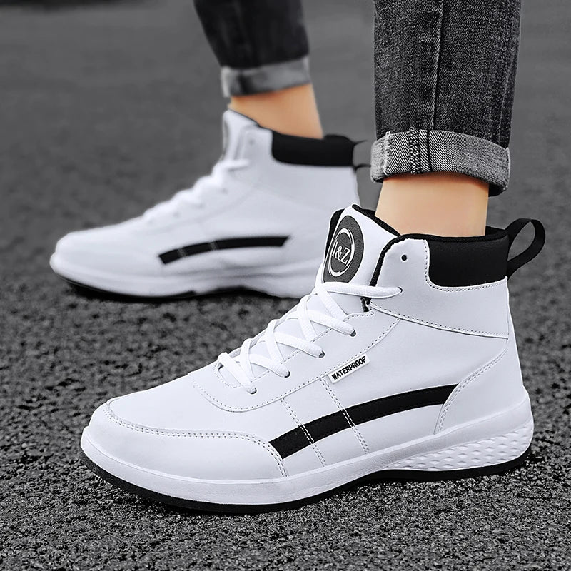 YRZL-Zapatos Deportivos de cuero para hombre, Zapatillas altas impermeables para caminar, ocio, antideslizantes, primavera y otoño