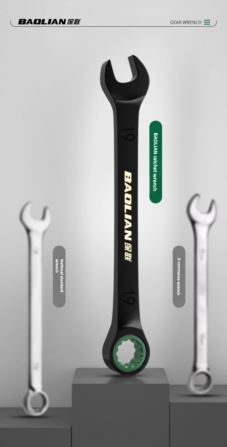BAOLIAN Llave de trinquete de flor de ciruelo rápida direccional dual, herramienta de llave de doble uso de apertura pequeña automática de grado industrial