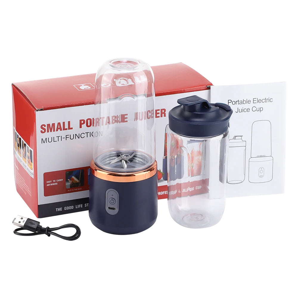 Licuadora Portátil 400 ml 6 Cuchillas de Acero y Carga USB-C