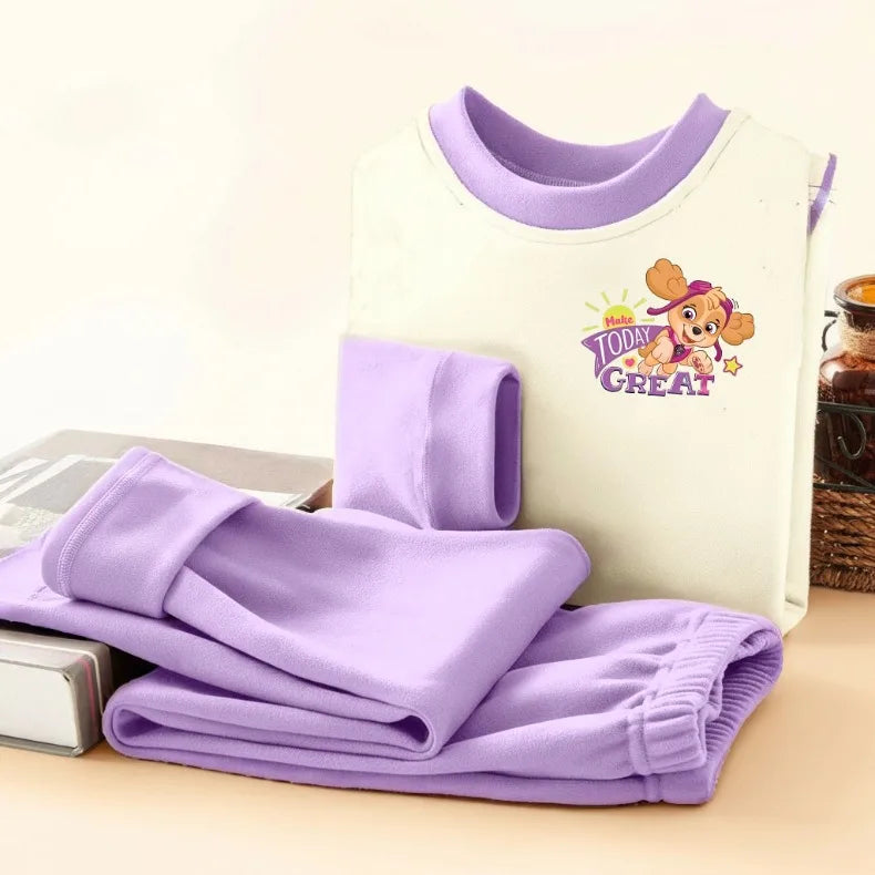 PAW Patrol-Conjunto de Pijamas suaves y cómodos con estampado de dibujos animados para niñas, ropa de casa informal para otoño e invierno, ropa de dormir para niños
