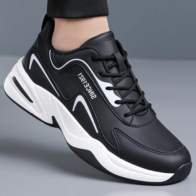 Zapatillas deportivas impermeables de cuero con suela gruesa para hombre