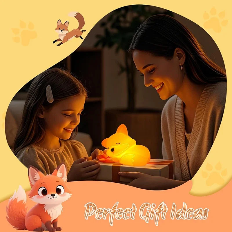 Luz nocturna de zorro, lindos regalos de luz nocturna de silicona para niños, luces de animales con control táctil, temporizador y recargable por USB