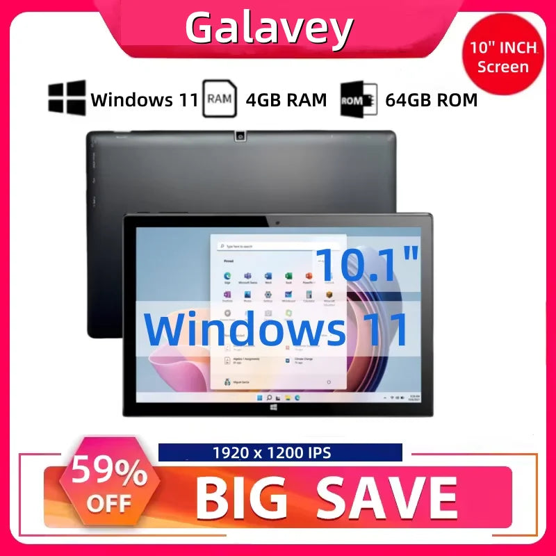 Tablet AR40 con 4GB de RAM, 64GB de ROM, Pantalla de 10.1 Pulgadas, Intel Atom N3350 de 64 bits, Windows 11, Batería de 5000mAh, Tipo-C, 1 Puerto USB 3.0, Puerto HD-MI, Pantalla IPS de 1920 x 1200