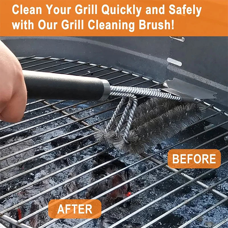 LMETJMA Cepillo y raspador seguro para parrilla con mango de lujo, cepillo limpiador para parrilla de 18 pulgadas, cepillo para parrilla con cerdas de acero inoxidable JT61