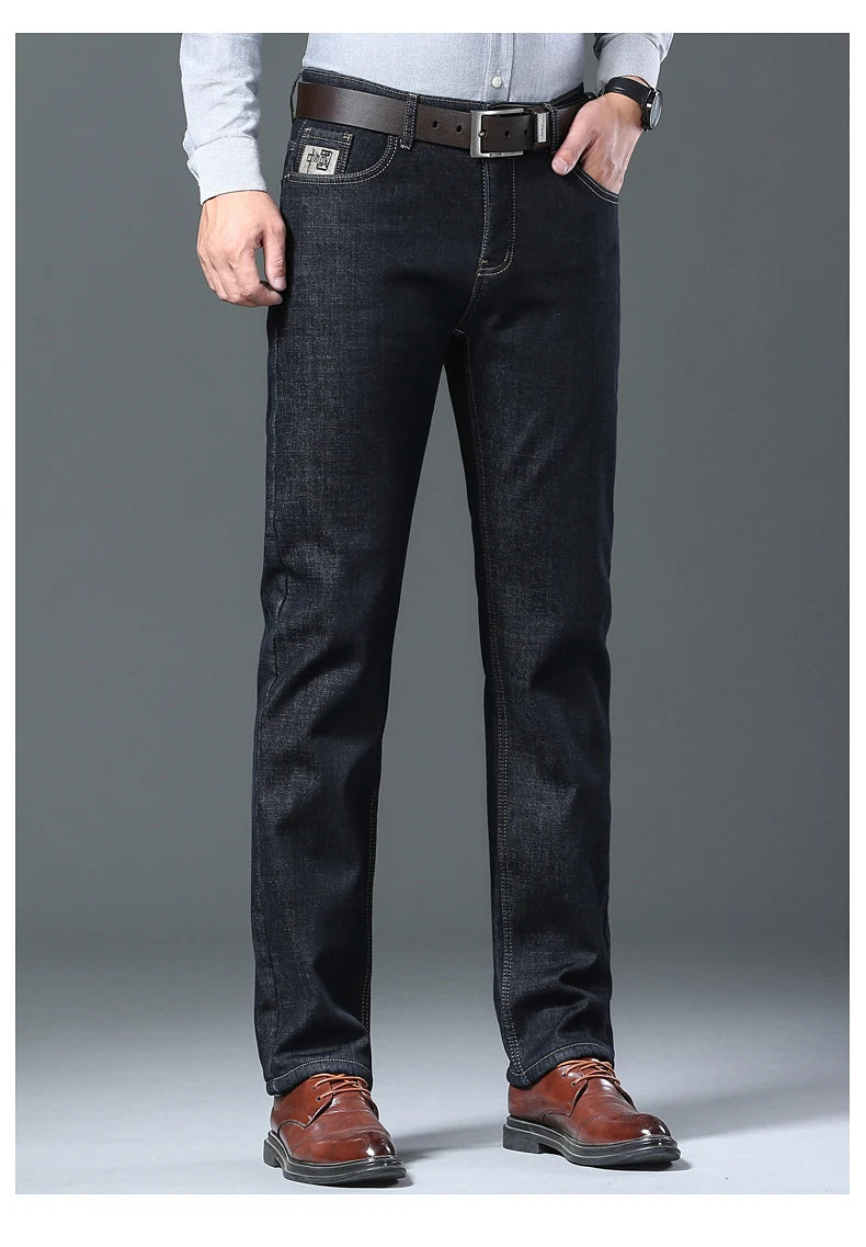 Pantalones Vaqueros Holgados para Hombre, Elásticos, con Forro Polar