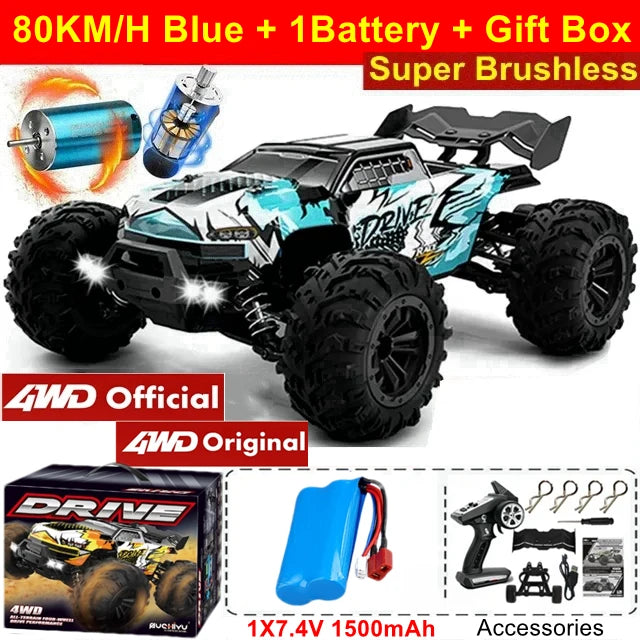 Coche Todoterreno RC 4WD sin Escobillas, Alta Velocidad 50-80 KM/H