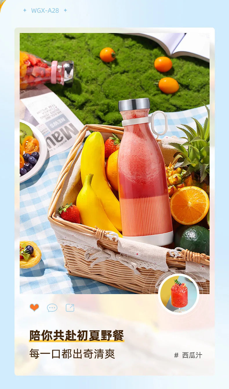 Mini Licuadora Portátil USB con 4 Cuchillas para Jugos y Batidos